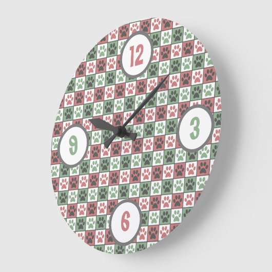 赤と緑市松模様にのドッグの前足の印刷パターン ラージ壁時計 (傾斜)