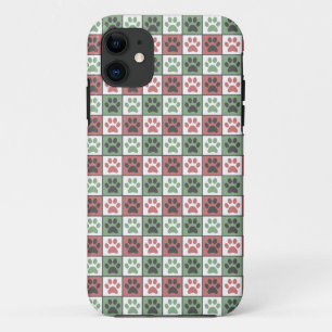 赤と緑市松模様にのドッグの前足の印刷パターン iPhone 11 ケース