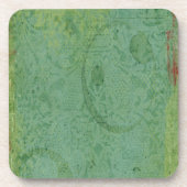 赤と緑絵を描のヴィンテージ壁紙抽象芸術 コースター (正面)