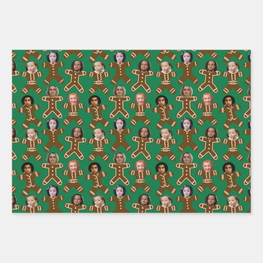 赤と緑6枚の写真ジンジャーブレッド人の休日 ラッピングペーパーシート (正面2)