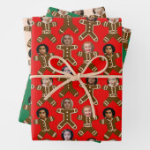 赤と緑6枚の写真ジンジャーブレッド人の休日 ラッピングペーパーシート (インサイチュ)