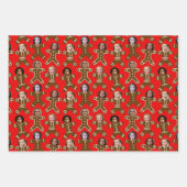 赤と緑6枚の写真ジンジャーブレッド人の休日 ラッピングペーパーシート (正面)