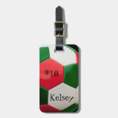 赤と緑、サッカーバッグ名タグ ラゲッジタグ (正面縦)