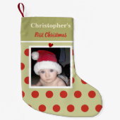 赤と緑、写真と名前の最初 スモールクリスマスストッキング (正面)