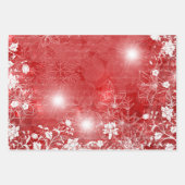 赤と緑（白いポインセチアと花）  ラッピングペーパーシート (正面)