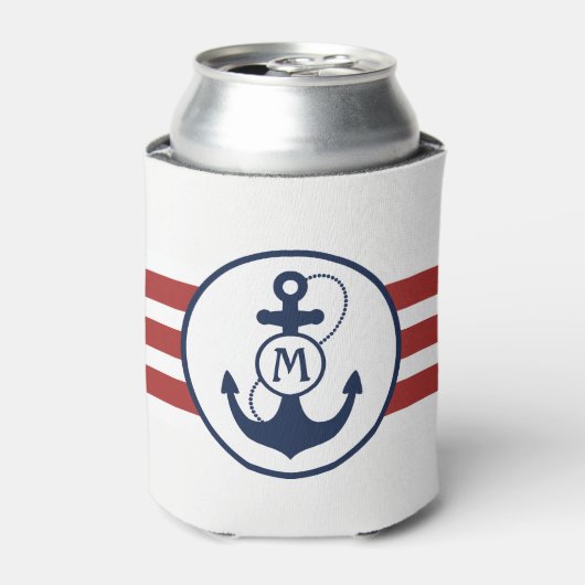 赤と航海のネイビーブルーいかりモノグラム 缶クーラー (缶正面)