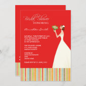 赤と色のストライプブライダルシャワー招待状 招待状 (正面/裏面)