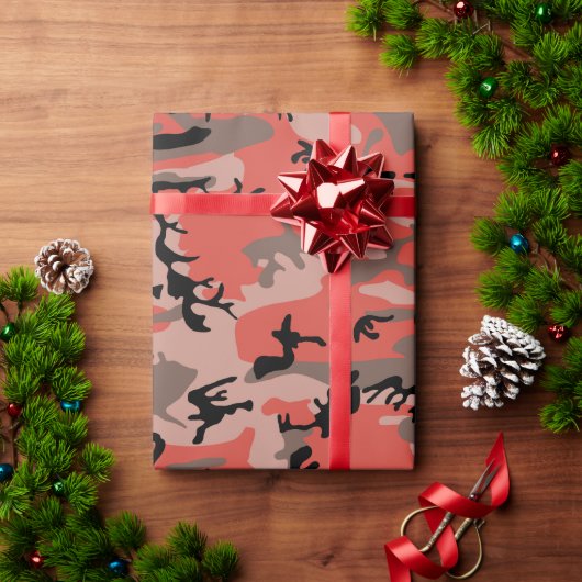 赤と茶色のカモフラージュ ミリタリー 軍 ラッピングペーパー (クリスマスギフト)