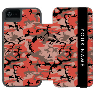 赤と茶色のカモフラージュ 名前をカスタマイズ iPhone SE/5/5sウォレットケース