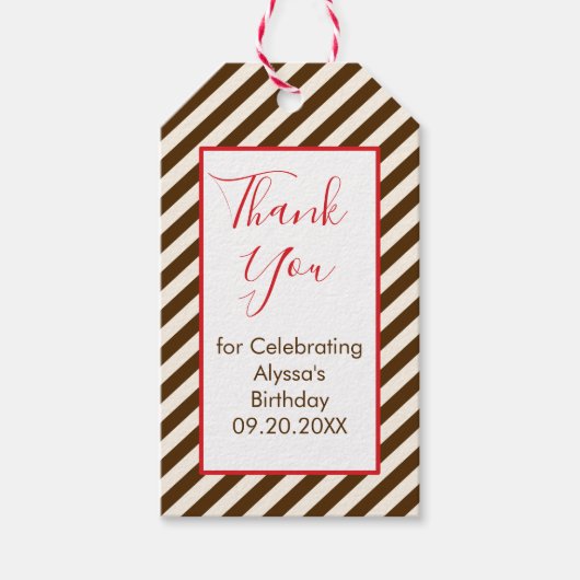 赤と茶色のストライプラベル ギフトタグ (正面)