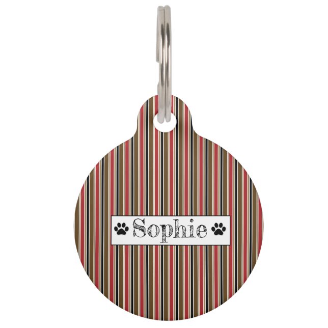 赤と茶色のストライプ犬パーソナライズされた猫ペット ペット　ネームタグ (正面)