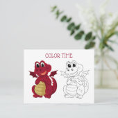 赤と茶色のドラゴンのかわいいキッドカラーリング ポストカード (スタンド正面)