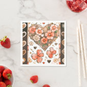 赤と茶色のフローラバタフライアート スタンダードカクテルナプキン (インサイチュ)