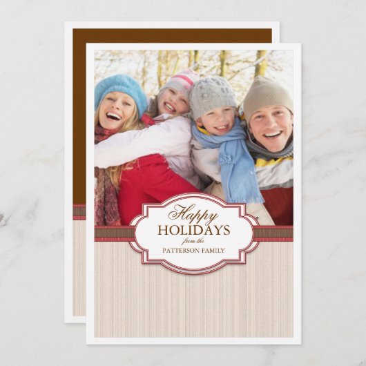 赤と茶色の大きな写真を使ったホリデーシーズン グリーティングカード シーズンカード (正面/裏面)