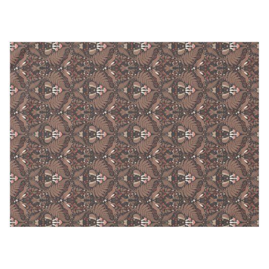 赤と茶色の森林動物と植物 テーブルクロス (正面(横))