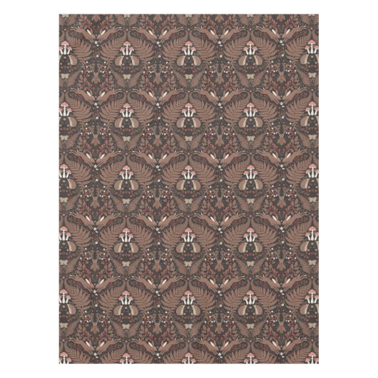 赤と茶色の森林動物と植物 テーブルクロス (正面)