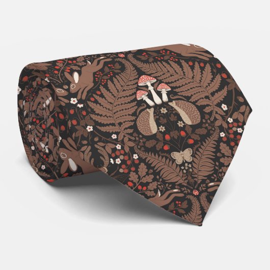 赤と茶色の森林動物と植物 ネクタイ (ロール)