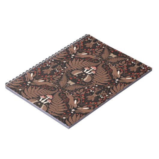 赤と茶色の森林動物と植物 ノートブック (左側)