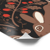 赤と茶色の森林動物と植物 ポスター (コーナー)