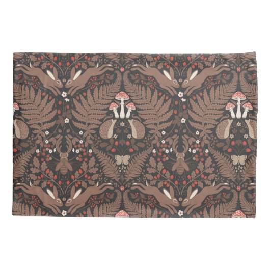 赤と茶色の森林動物と植物 枕カバー (裏面-左)