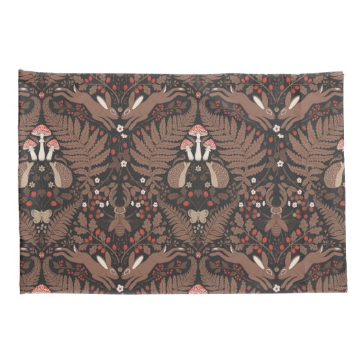 赤と茶色の森林動物と植物 枕カバー (裏面-右)