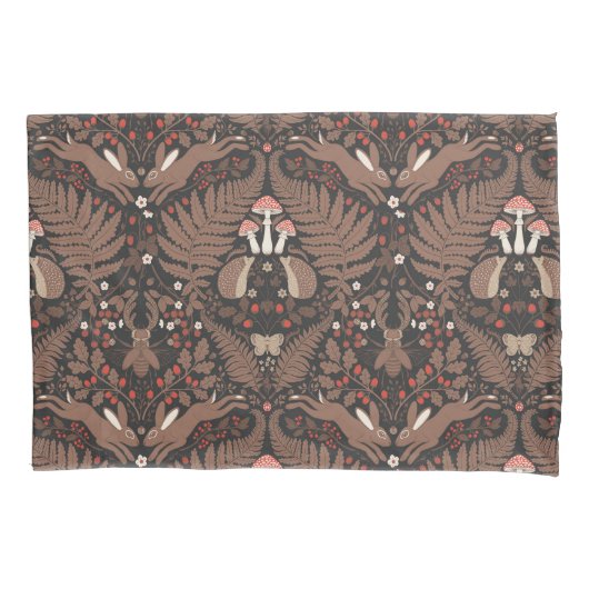 赤と茶色の森林動物と植物 枕カバー (正面左)