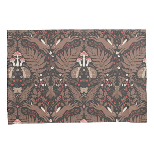 赤と茶色の森林動物と植物 枕カバー (正面右)