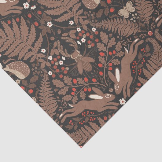 赤と茶色の森林動物と植物 薄葉紙 (詳細)