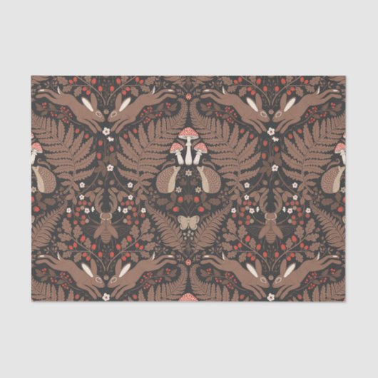 赤と茶色の森林動物と植物 薄葉紙 (正面)