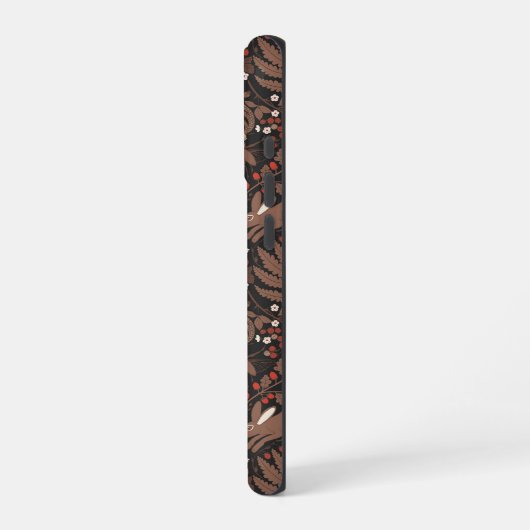 赤と茶色の森林動物と植物 iPhoneケース (左側面)