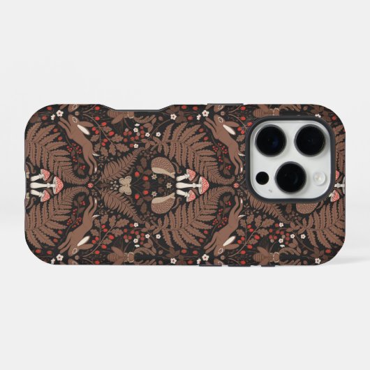 赤と茶色の森林動物と植物 iPhoneケース (裏面横)