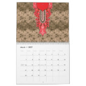 赤と茶色の背景と赤縁どい カレンダー (3月 2027)