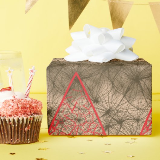 赤と茶色の背景と赤縁どい ラッピングペーパー (誕生日パーティー)