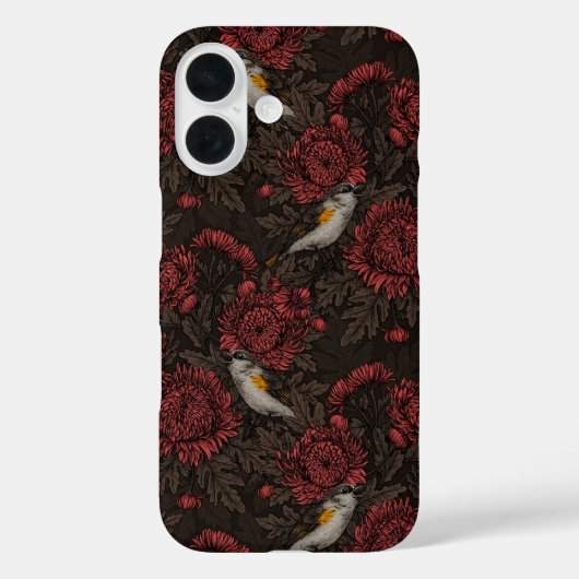 赤と茶色の菊とジョウビタキ Case-Mate iPhoneケース (裏面)
