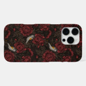 赤と茶色の菊とジョウビタキ iPhoneケース (裏面横)