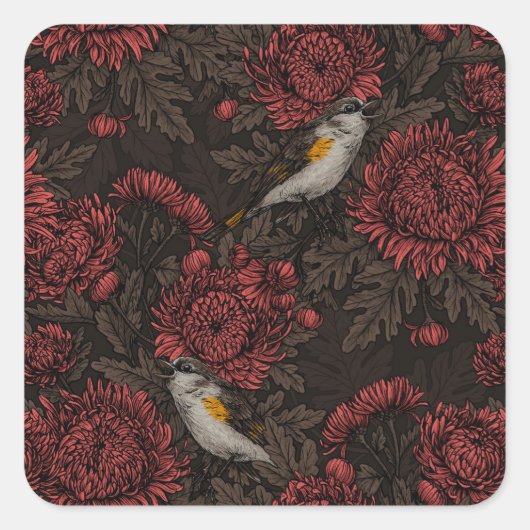 赤と茶色の菊の中で赤が始まる スクエアシール (正面)