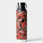 赤と茶色の迷彩自分の名前をパーソナライズ ウォーターボトル (正面)