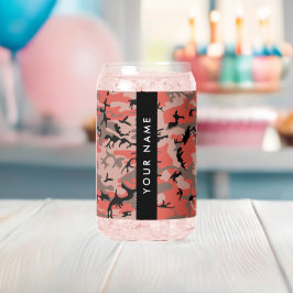 赤と茶色の迷彩自分の名前をパーソナライズ ガラス缶
