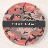 赤と茶色の迷彩自分の名前をパーソナライズ コースター (正面)