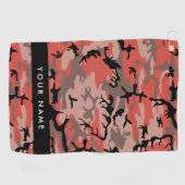 赤と茶色の迷彩自分の名前をパーソナライズ ゴルフタオル (横)