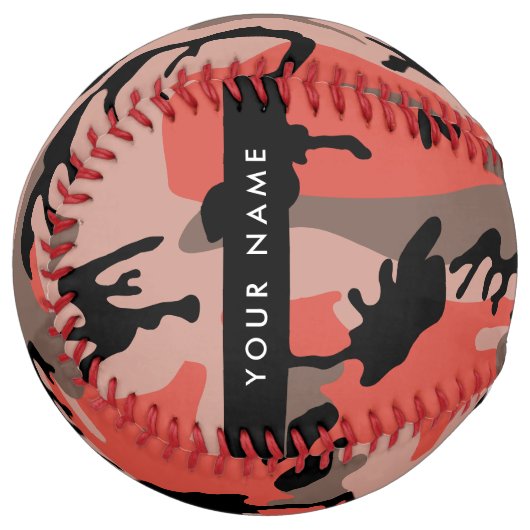 赤と茶色の迷彩自分の名前をパーソナライズ ソフトボール (正面左)