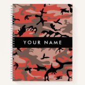 赤と茶色の迷彩自分の名前をパーソナライズ ノートブック (正面)