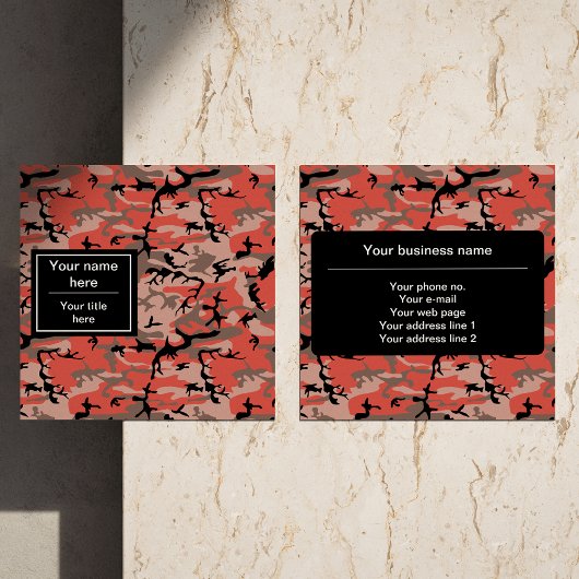 赤と茶色の迷彩、軍隊、陸軍 スクエア名刺
