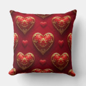 赤と華美金ゴールドのバレンタインの愛ハート クッション (正面)
