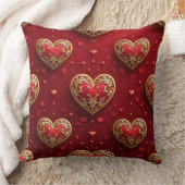 赤と華美金ゴールドのバレンタインの愛ハート クッション (ブランケット)