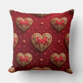 赤と華美金ゴールドのバレンタインの愛ハート クッション (正面)
