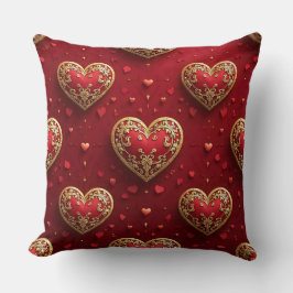 赤と華美金ゴールドのバレンタインの愛ハート クッション