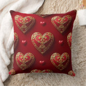 赤と華美金ゴールドのバレンタインの愛ハート クッション (ブランケット)