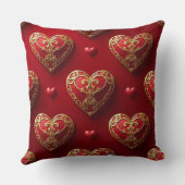赤と華美金ゴールドのバレンタインの愛ハート クッション (裏面)