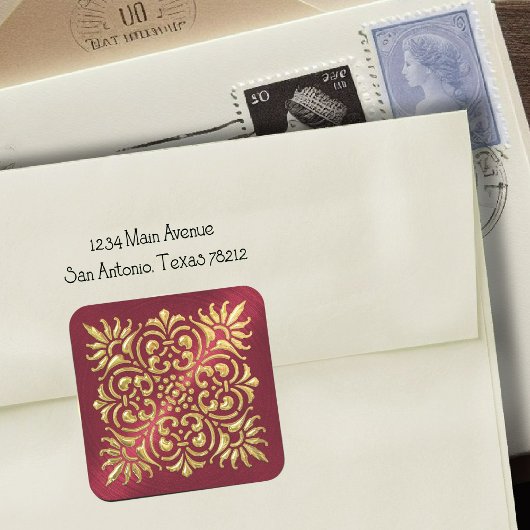 赤と華美金ゴールドエンボスルックステッカー スクエアシール